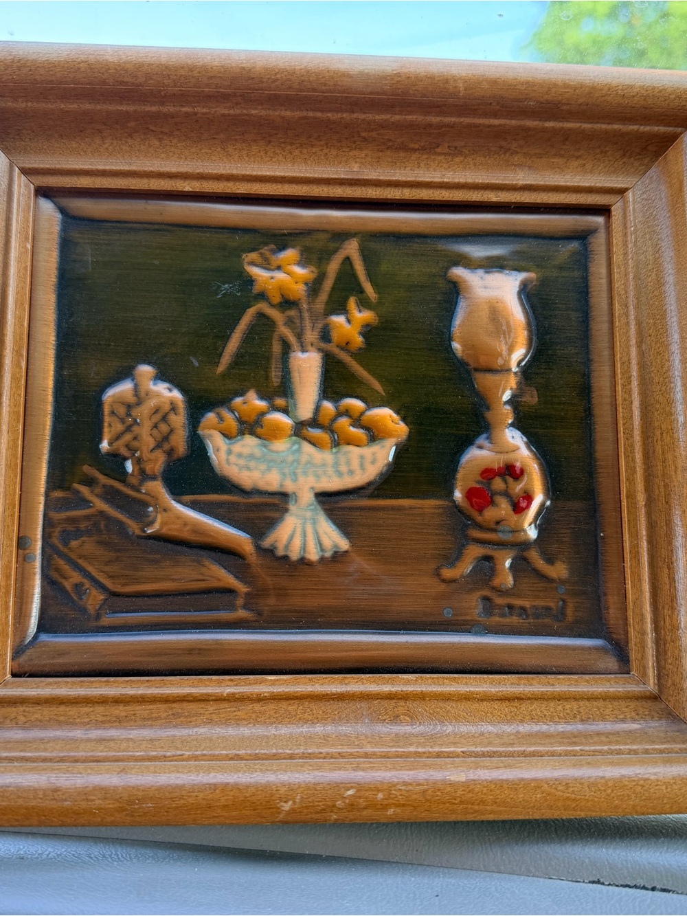 1960's Genuine Tooled Copper "Cop-R-Art" Wall Art in Wooden Frame Kitchen Scene